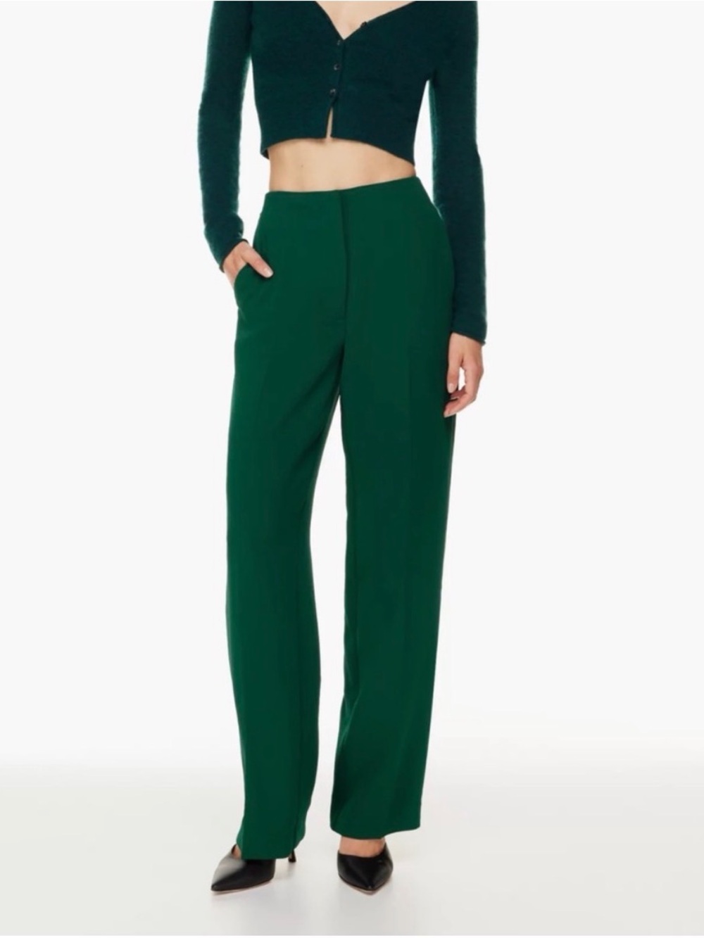 Aritzia Wilfred Effortless High Rise Wide Leg Forest Green Trousers, Size 10